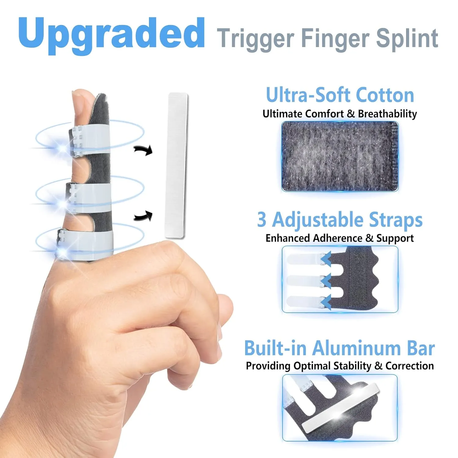4 Pcs Upgraded Trigger Finger Splint: Trigger Finger Brace Support with 3 Adjustable Fixing Belt, Finger Straightener for Middle/Ring/Index/Pinky/Thumb, Fits for Broken/Straightening/Arthritis