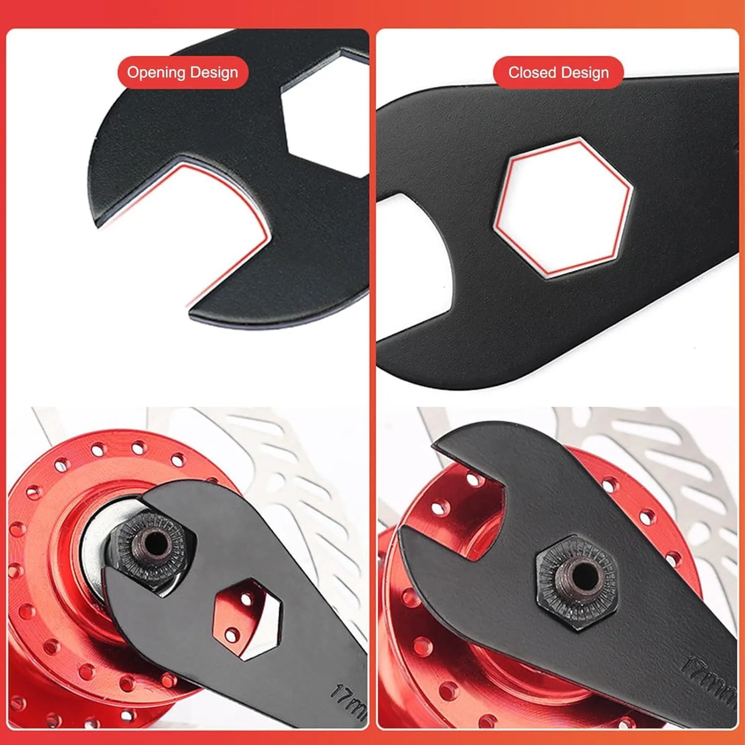 Bicycle Spanner,Bike Cone Wrench Set Tool,Durable Multi-Function,Carbon Steel,(13, 14, 15, 16, 17, 18, 19mm) Bicycle Wheel Hub Axle Nut Install Remover (17mm)