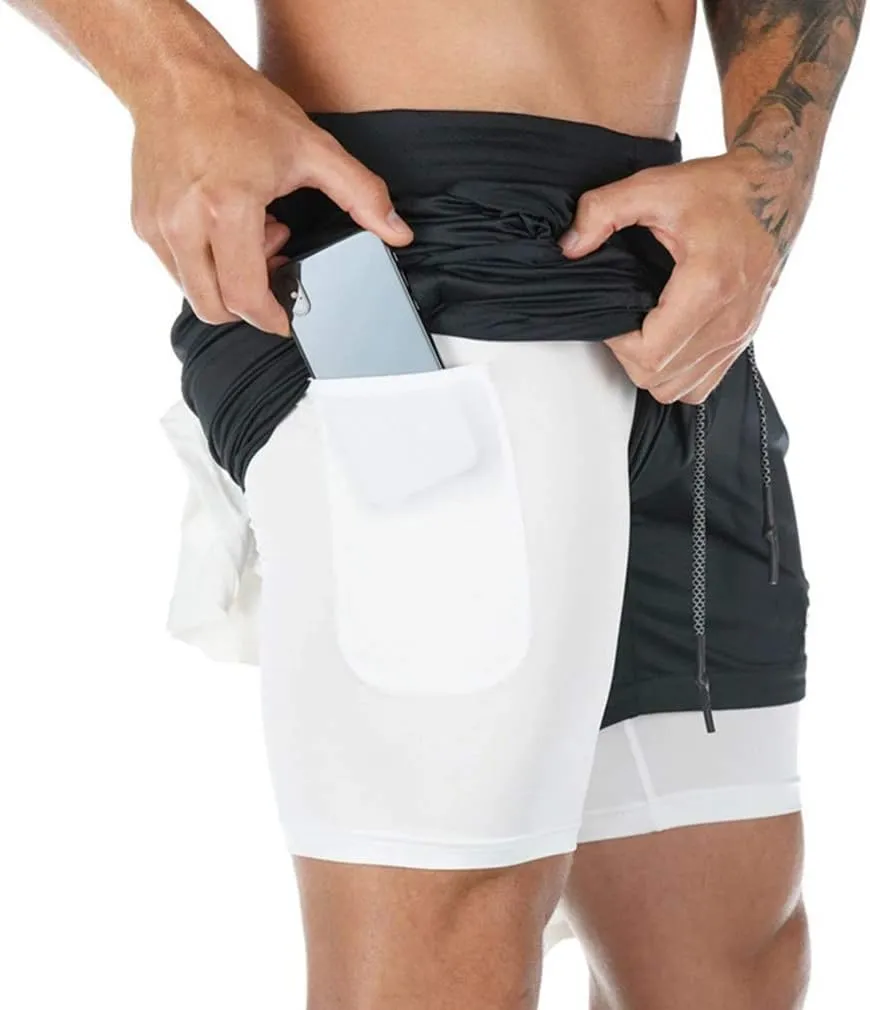 BOOMLEMON Men's 2-in-1 Running Workout Shorts Gym Training Athletic Short Pants with Towel Loop