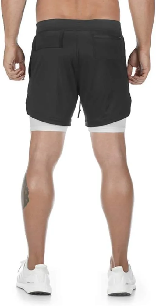 BOOMLEMON Men's 2-in-1 Running Workout Shorts Gym Training Athletic Short Pants with Towel Loop