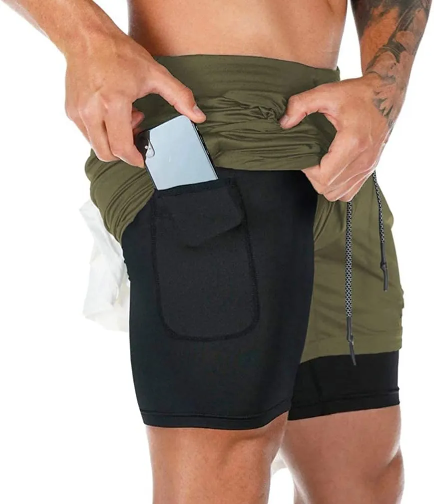 BOOMLEMON Men's 2-in-1 Running Workout Shorts Gym Training Athletic Short Pants with Towel Loop