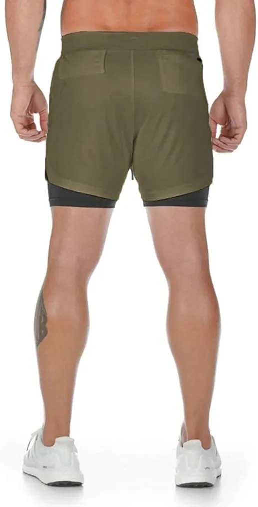 BOOMLEMON Men's 2-in-1 Running Workout Shorts Gym Training Athletic Short Pants with Towel Loop
