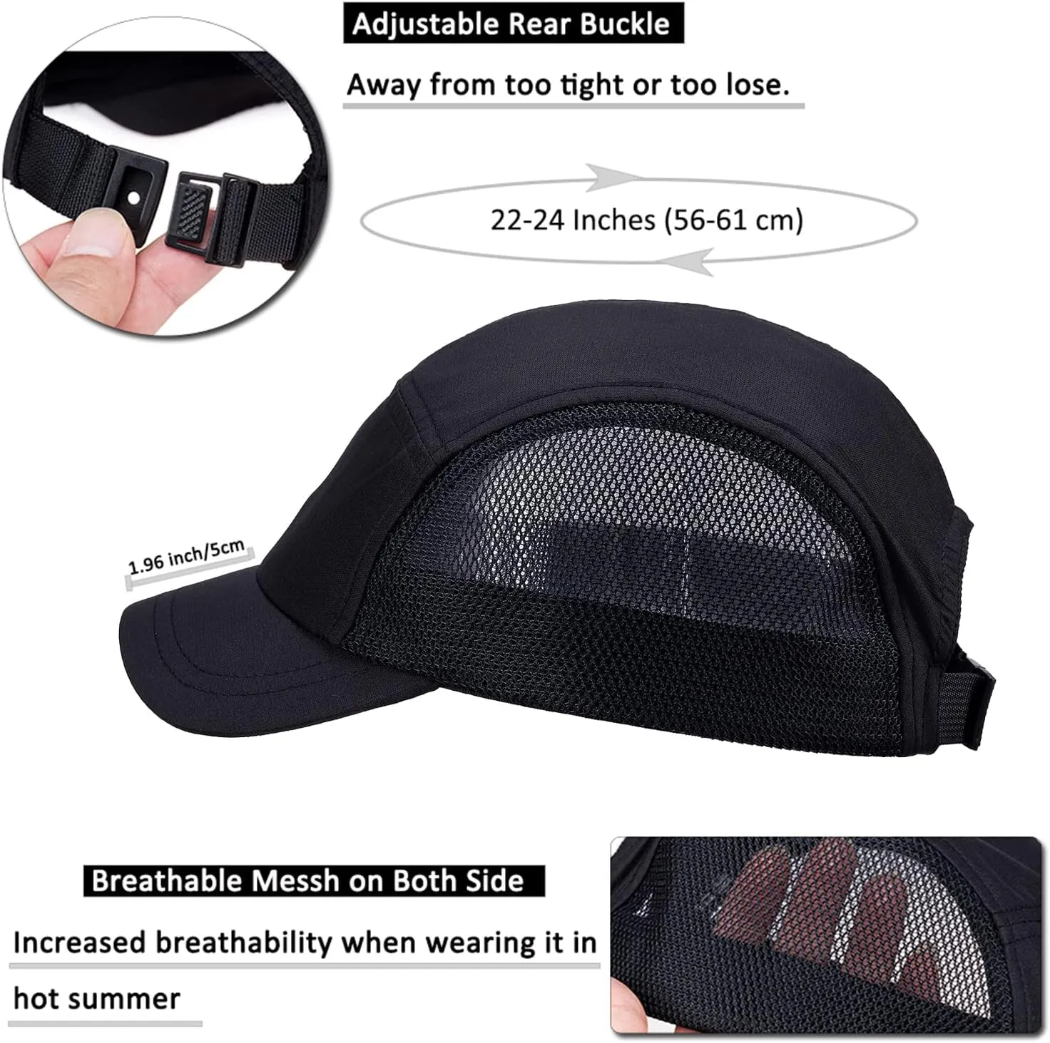 Clakllie Quick Dry Short Bill Baseball Cap Breathable Mesh Back Hat Lightweight Cooling Sports Cap Soft Top Trucker Hat
