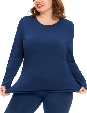 COOTRY Plus Size Thermal Shirts for Women Fleece Lined Crew Neck Tops Long Johns Base Layer Underwear