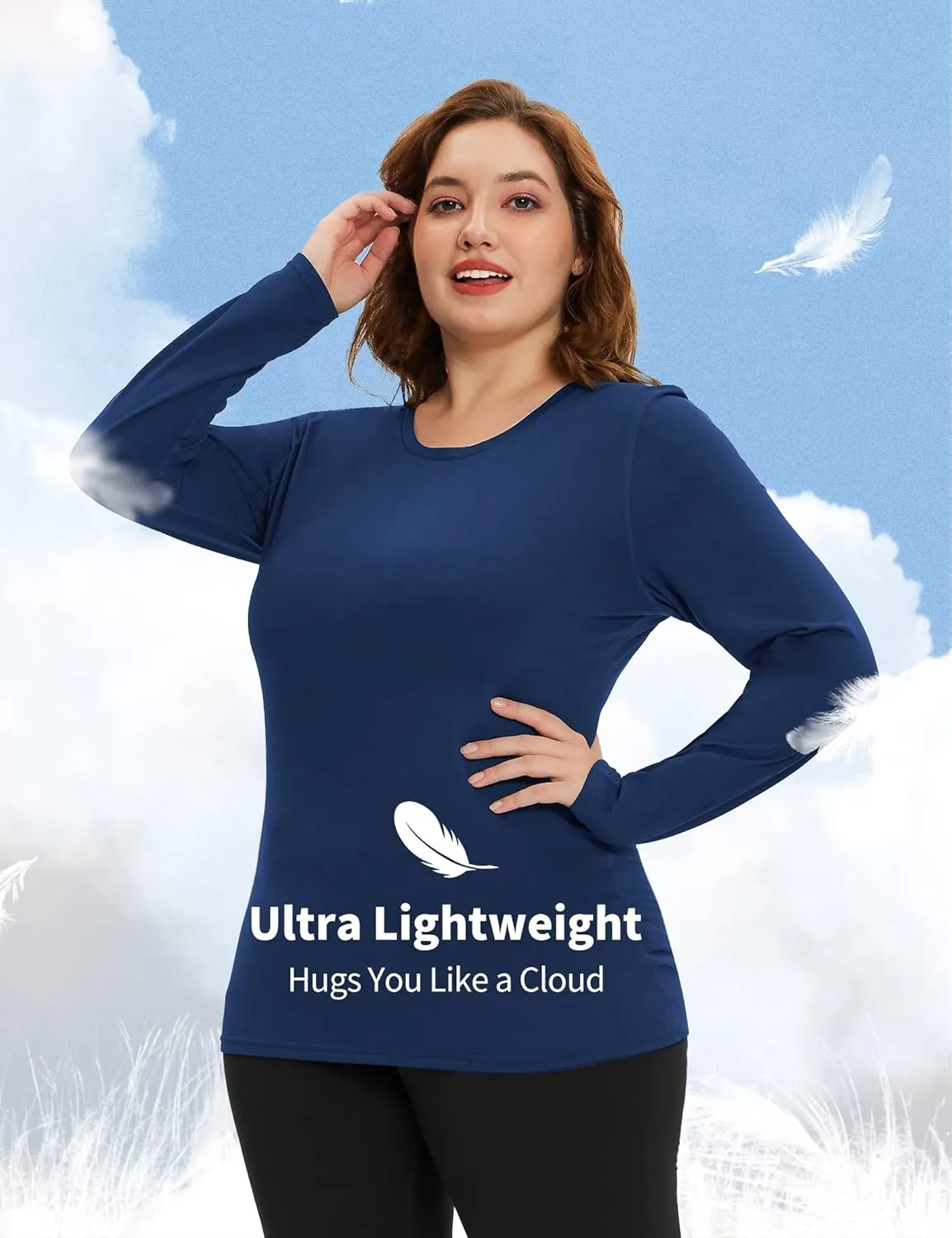 COOTRY Plus Size Thermal Shirts for Women Fleece Lined Crew Neck Tops Long Johns Base Layer Underwear