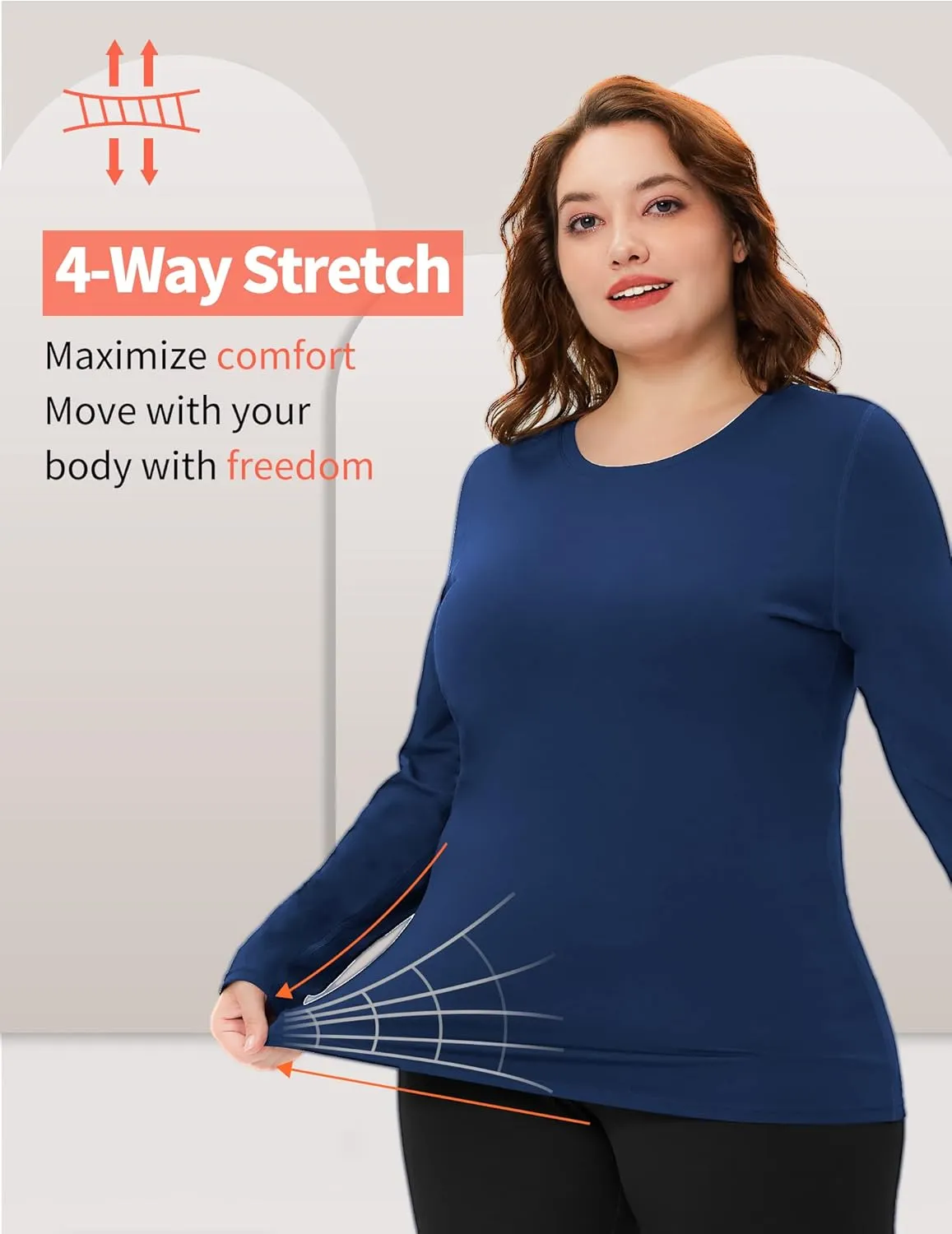 COOTRY Plus Size Thermal Shirts for Women Fleece Lined Crew Neck Tops Long Johns Base Layer Underwear