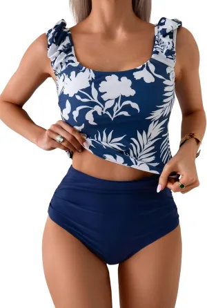 Eomenie Tankini Swimsuits for Women Ruched Tummy Control Bathing Suit Two Piece Swim Tank Top with High Waisted Bottom