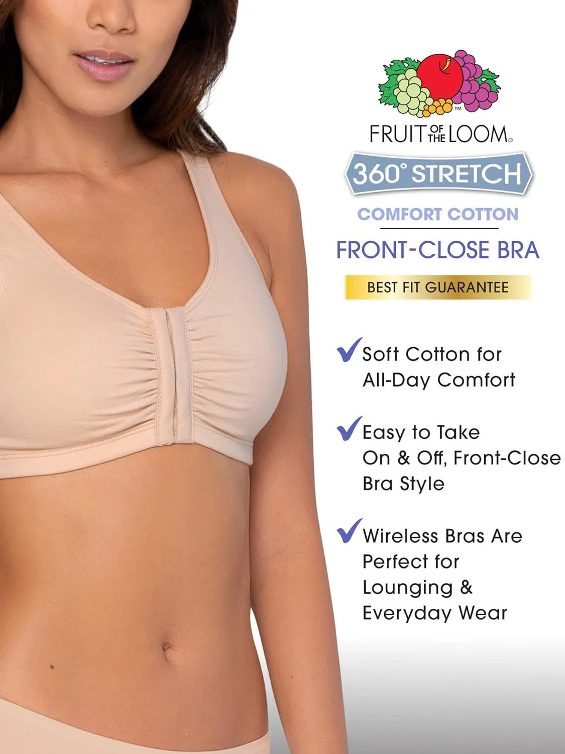 Fruit of the Loom Women's Front Closure Cotton Bra