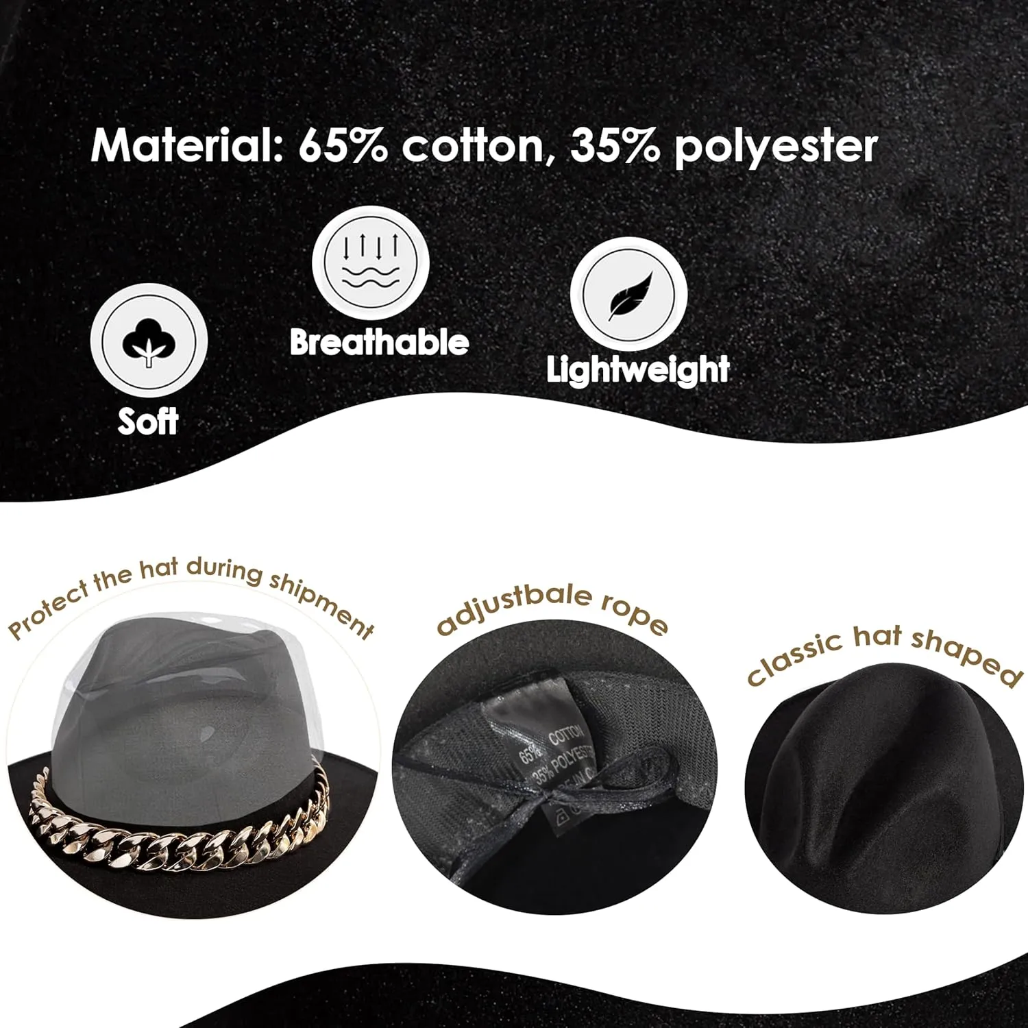 Gossifan Men & Women Belt Buckle Fedora Hat Wide Brim Floppy Panama Hat
