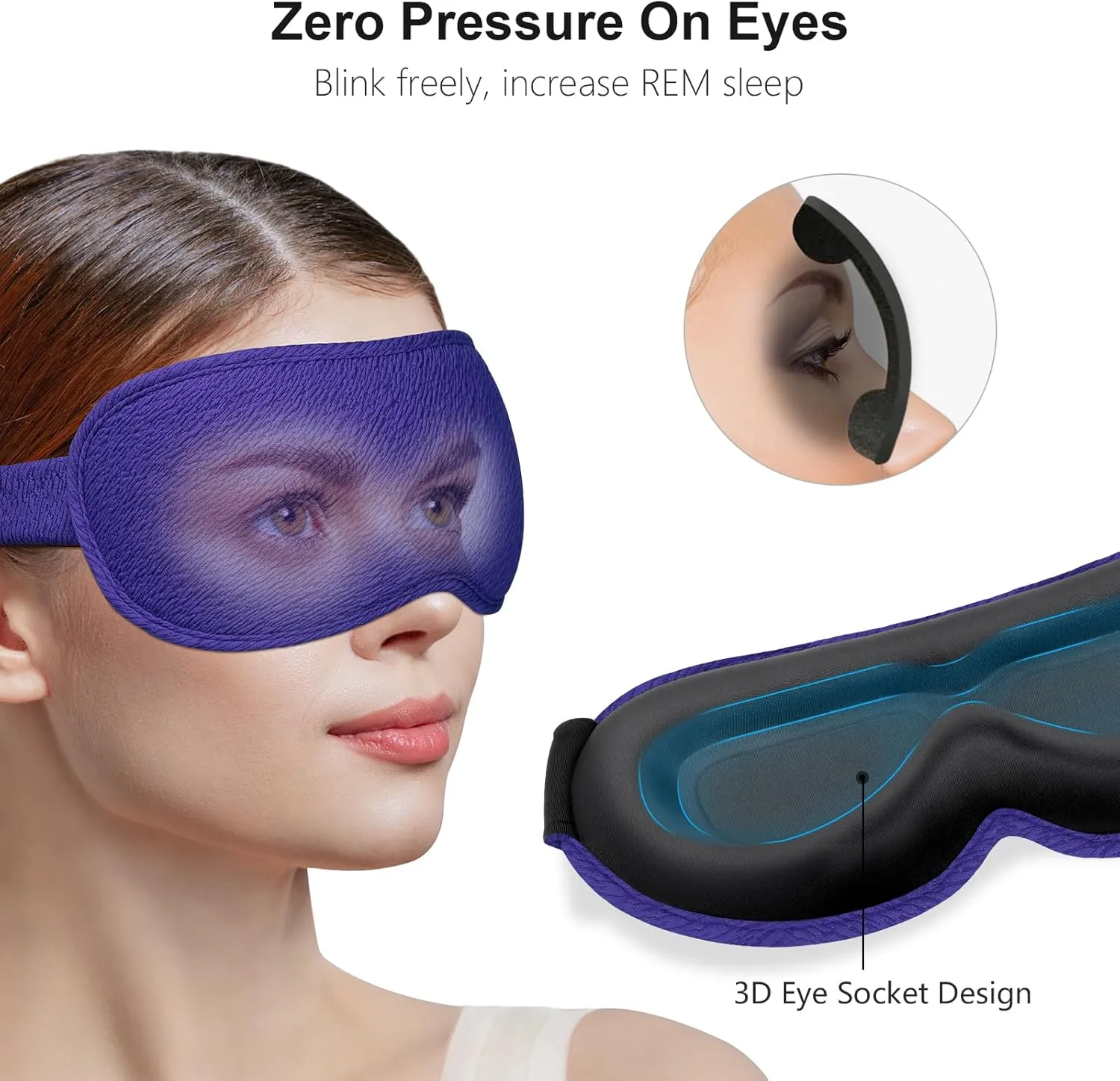 Gritin 100% Blackout Sleep Eye Mask for Women Men,Zero Eye Pressure Sleeping Mask-Ergonomic Design 3D Cutout Eye Movement and Eyelash Friendly Night Blindfold,Soft&Comfortable for Sleeping-Deep Purple