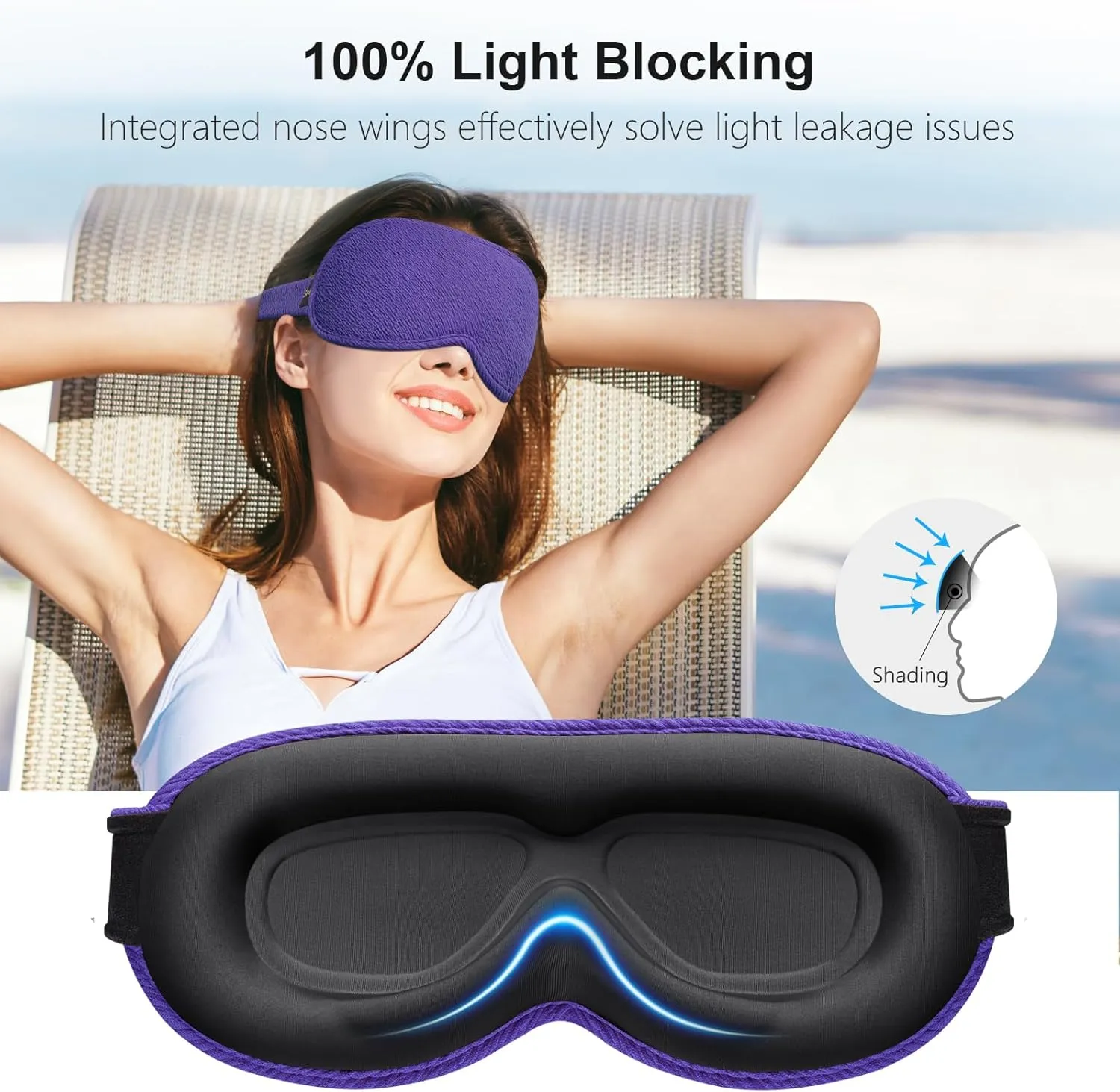 Gritin 100% Blackout Sleep Eye Mask for Women Men,Zero Eye Pressure Sleeping Mask-Ergonomic Design 3D Cutout Eye Movement and Eyelash Friendly Night Blindfold,Soft&Comfortable for Sleeping-Deep Purple