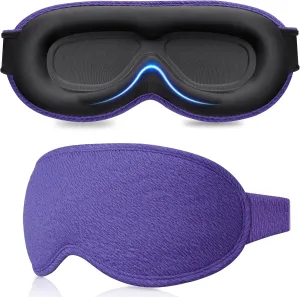 Gritin 100% Blackout Sleep Eye Mask for Women Men,Zero Eye Pressure Sleeping Mask-Ergonomic Design 3D Cutout Eye Movement and Eyelash Friendly Night Blindfold,Soft&Comfortable for Sleeping-Deep Purple