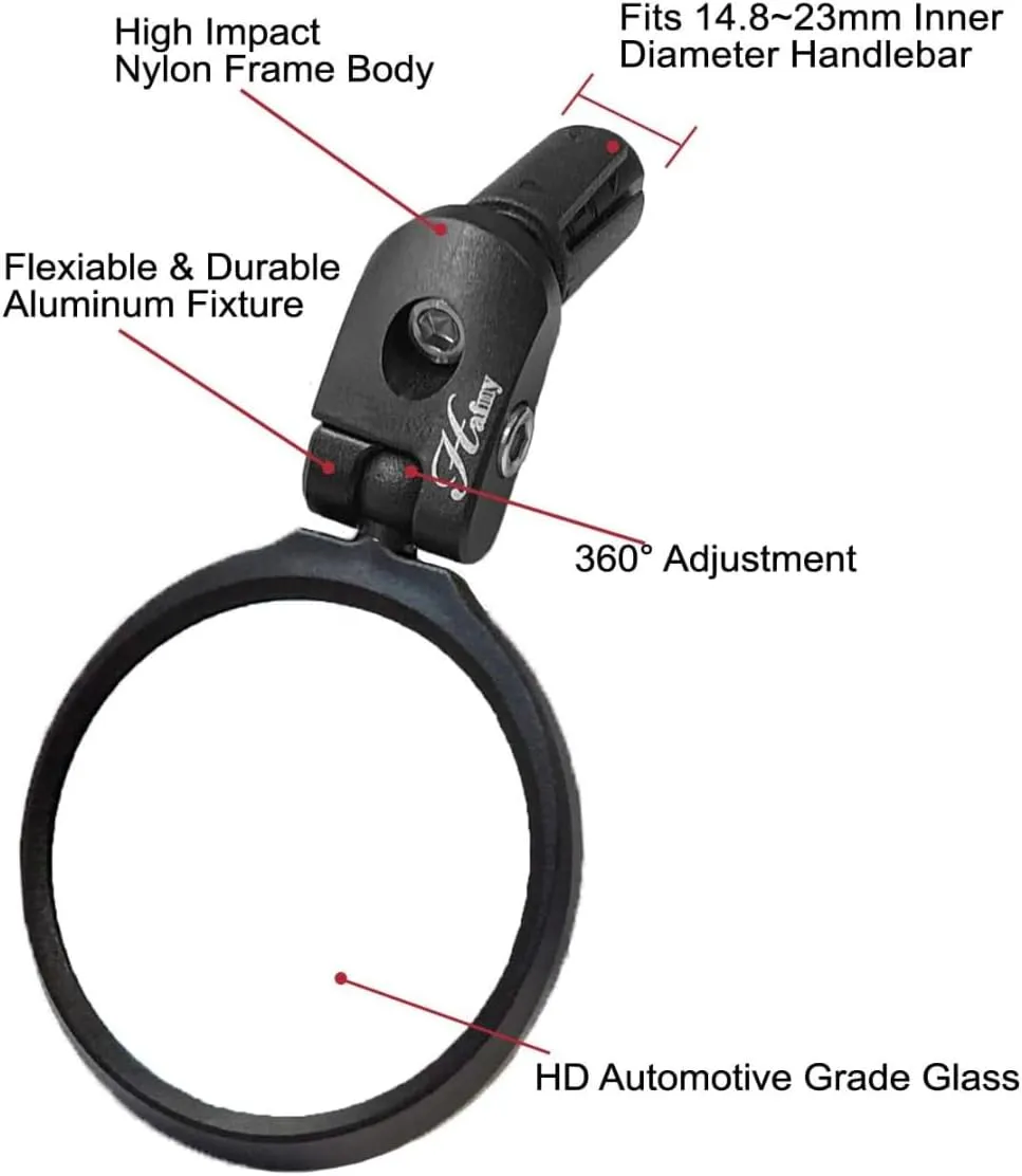 Hafny Bar End Bike Mirror, HD, Blast-Resistant, Glass Mirror, HF-MR090, HF-M951S-FR03, 2PCS (Silver Glass, 62mm * 2PCS)