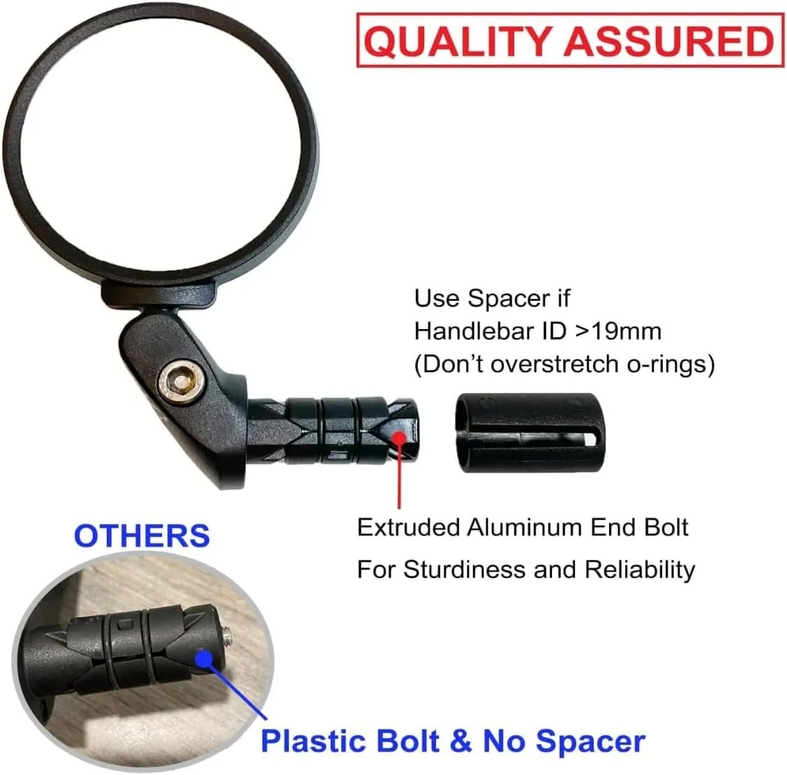 Hafny Bar End Bike Mirror, HD, Blast-Resistant, Glass Mirror, HF-MR090, HF-M951S-FR03, 2PCS (Silver Glass, 62mm * 2PCS)