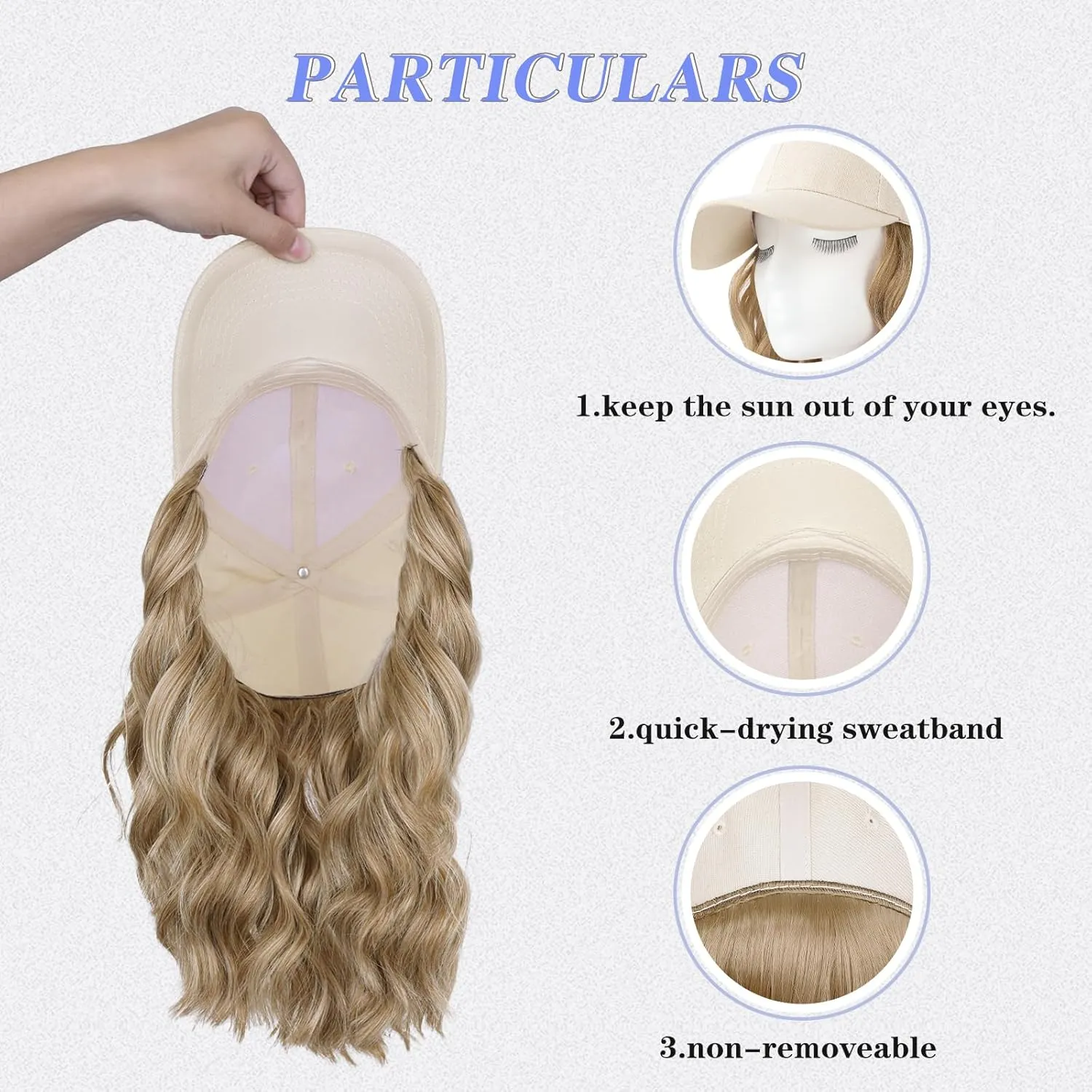 Hat Wigs for Women Baseball Cap with Hair Extensions Short Wave Synthetic Baseball Cap Wig for Women Adjustable Hat with Hair Attached for Daily Use(14inch)