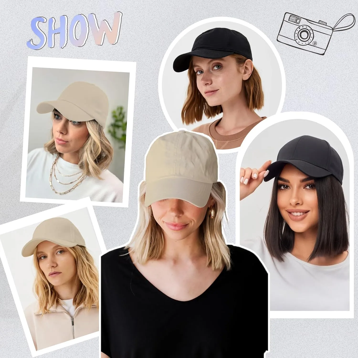 Hat Wigs for Women Baseball Cap with Hair Extensions Short Wave Synthetic Baseball Cap Wig for Women Adjustable Hat with Hair Attached for Daily Use(14inch)