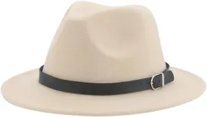 Hdhdeueh Women Fedoras Hats Solid Panama Jazz Caps Belt Dress Formal Outdoor