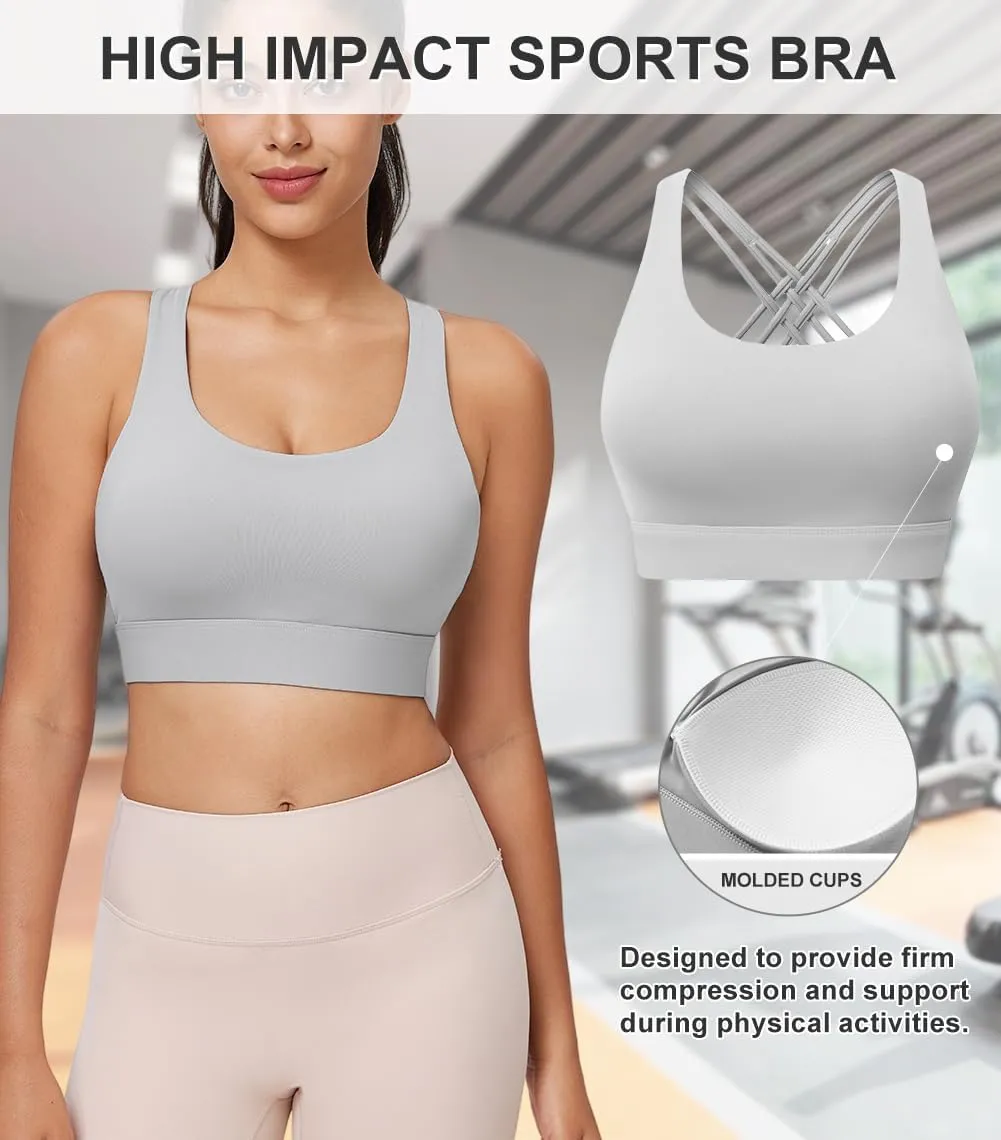 High Impact Sports Bra for Women High Support Molded Cups Strappy Womens Sports Bra for Workout,Training and Running