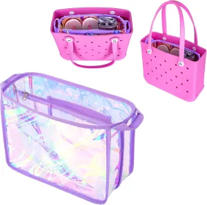 Iridescent Beach Bag Organizer Insert (12.4in x 10.2in x 4.3in) Compatible with Bogg Bag(15in x 13in x 5.25in), Beach Bag Insert Divider Pouch Waterproof Liner, Purple