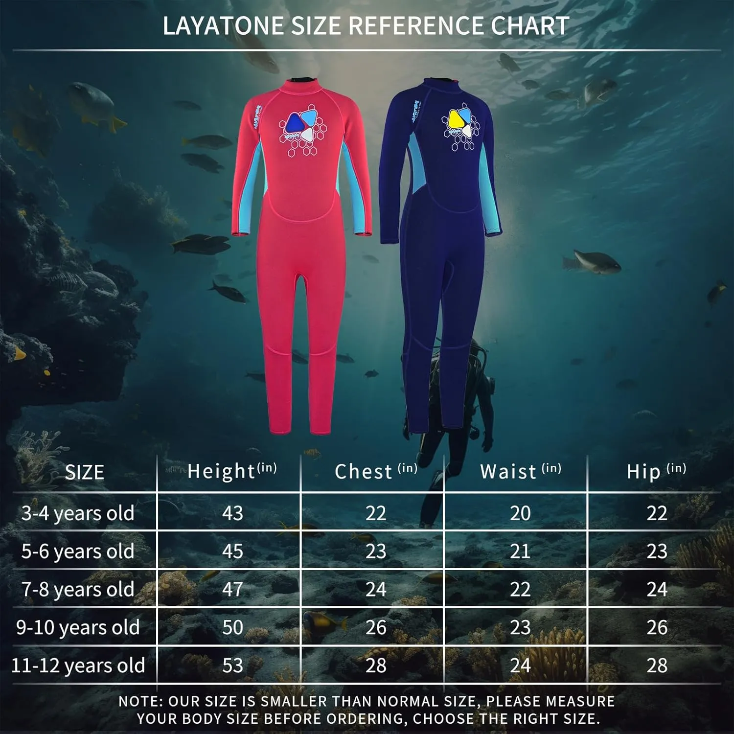 LayaTone Kids Wetsuit 3/2mm Neoprene Full Body Kids Wet Suits for Boys Girls One Piece Wetsuit for Swimming Diving Surfing Freediving Canoeing