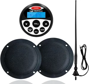 Marine Bluetooth Audio System Package - Waterproof AM FM Marine Radio Receiver with 4 inch Marine Speaker and Antenna HASDA 304.4001.056B (Black)