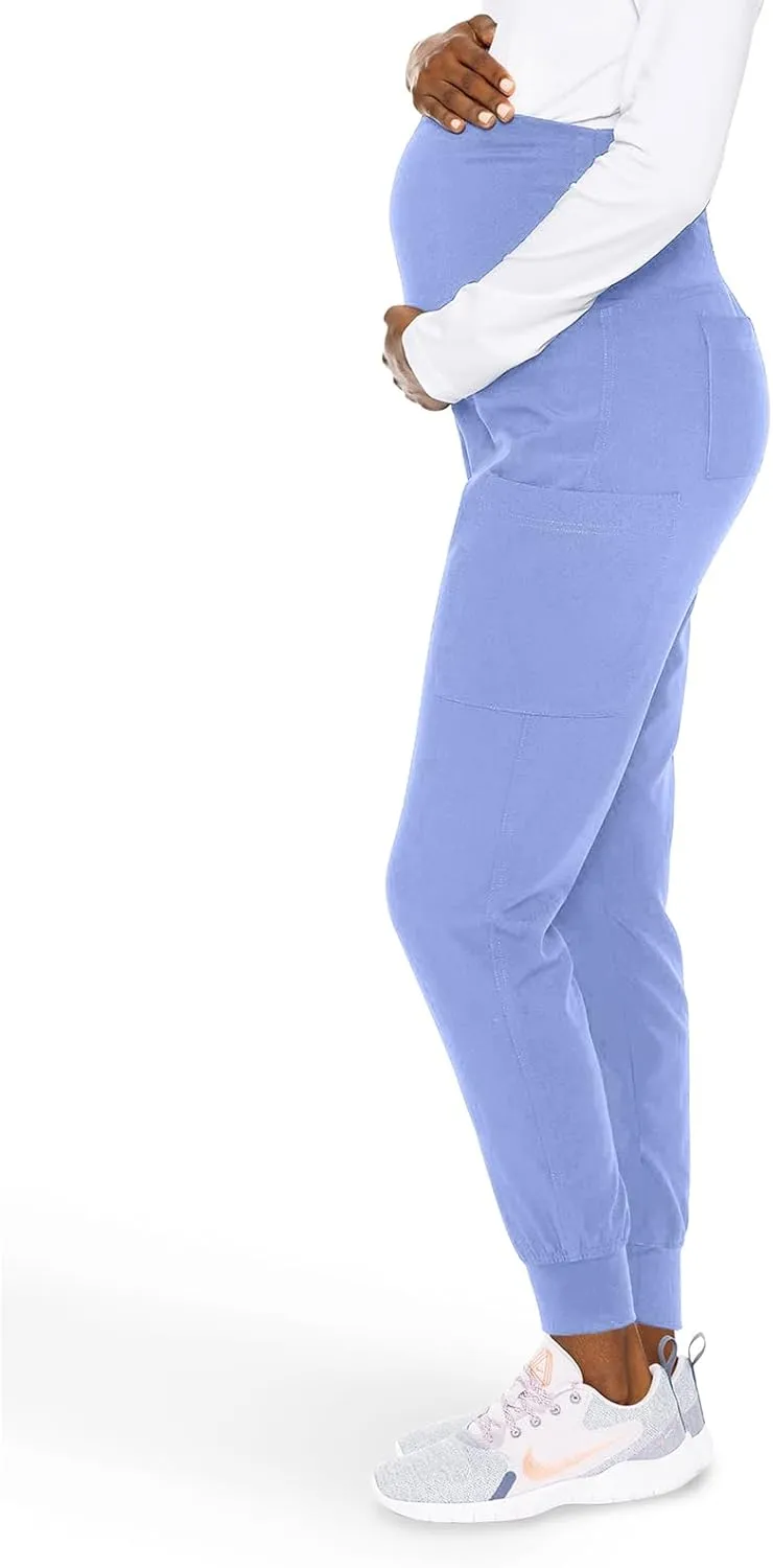 Med Couture Maternity Jogger Scrub Pants for Women, High Rise Waist, 4 Pockets with Soft Knit Waistband - MC029