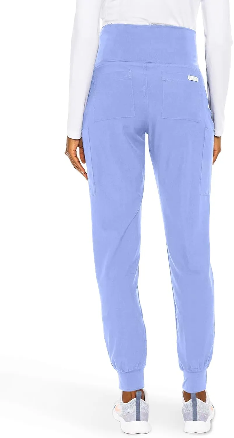 Med Couture Maternity Jogger Scrub Pants for Women, High Rise Waist, 4 Pockets with Soft Knit Waistband - MC029