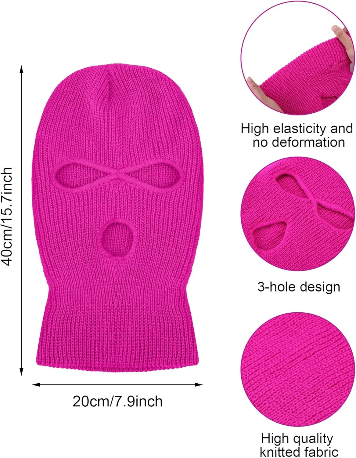 SATINIOR 3 Holes Ski Mask Full Face Cover Outdoor Balaclava Winter Knitted Neck Gaiter for Halloween Sports Cycling
