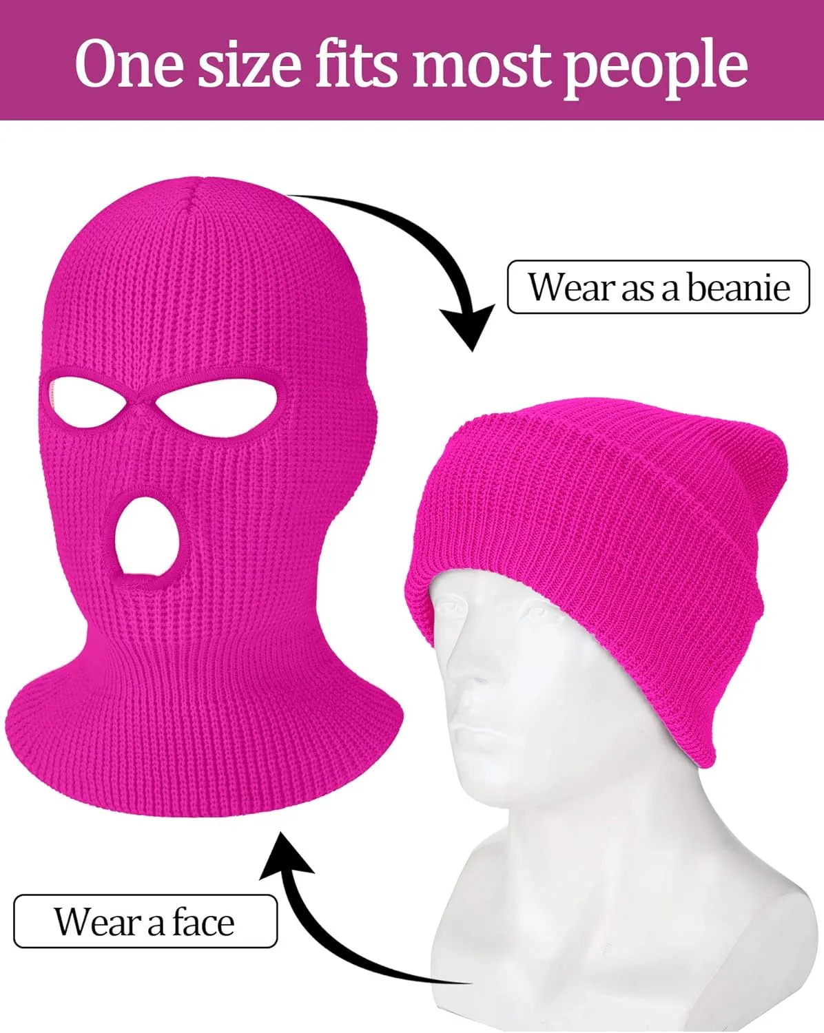 SATINIOR 3 Holes Ski Mask Full Face Cover Outdoor Balaclava Winter Knitted Neck Gaiter for Halloween Sports Cycling