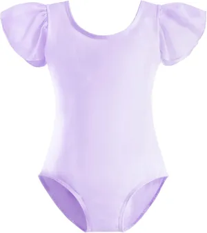 Stelle Girls Leotards Black Ballet Dance Leotards Ruffle Short Sleeve Gymnastics Outfits(Toddler/Little Kid/Big Kid)