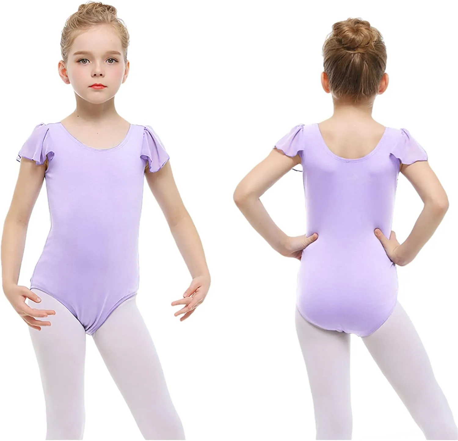 Stelle Girls Leotards Black Ballet Dance Leotards Ruffle Short Sleeve Gymnastics Outfits(Toddler/Little Kid/Big Kid)