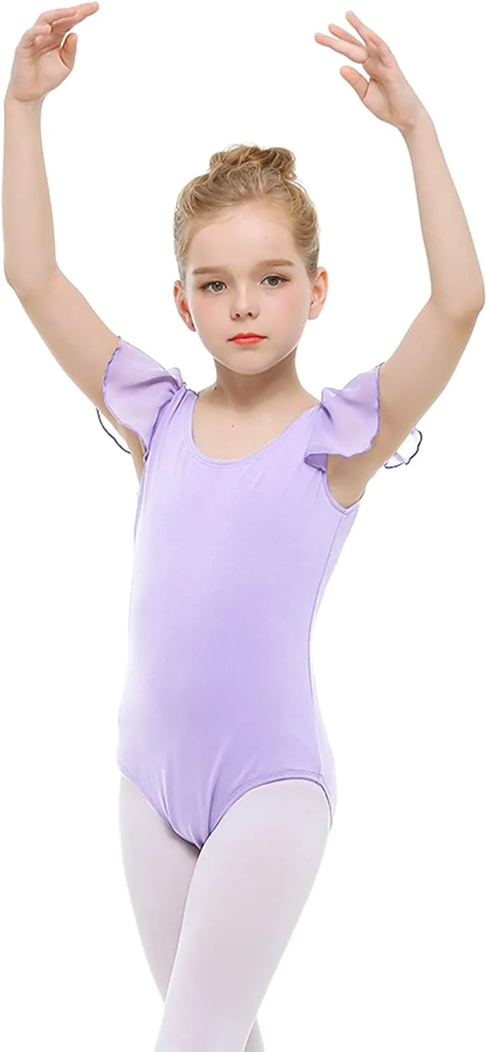 Stelle Girls Leotards Black Ballet Dance Leotards Ruffle Short Sleeve Gymnastics Outfits(Toddler/Little Kid/Big Kid)