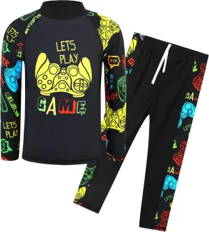 TFJH E 2PCS Kids Boys Long Sleeve Swimsuit UPF 50  UV Sun Protective Swimwear