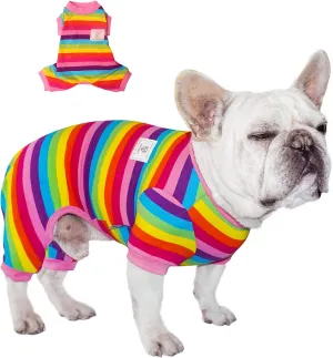 TONY HOBY Dog Pajamas, 4 Legged Jumpsuit Lightweight with Rainbow Stripe for Small/Medium Dog (Pink, Rainbow, S)