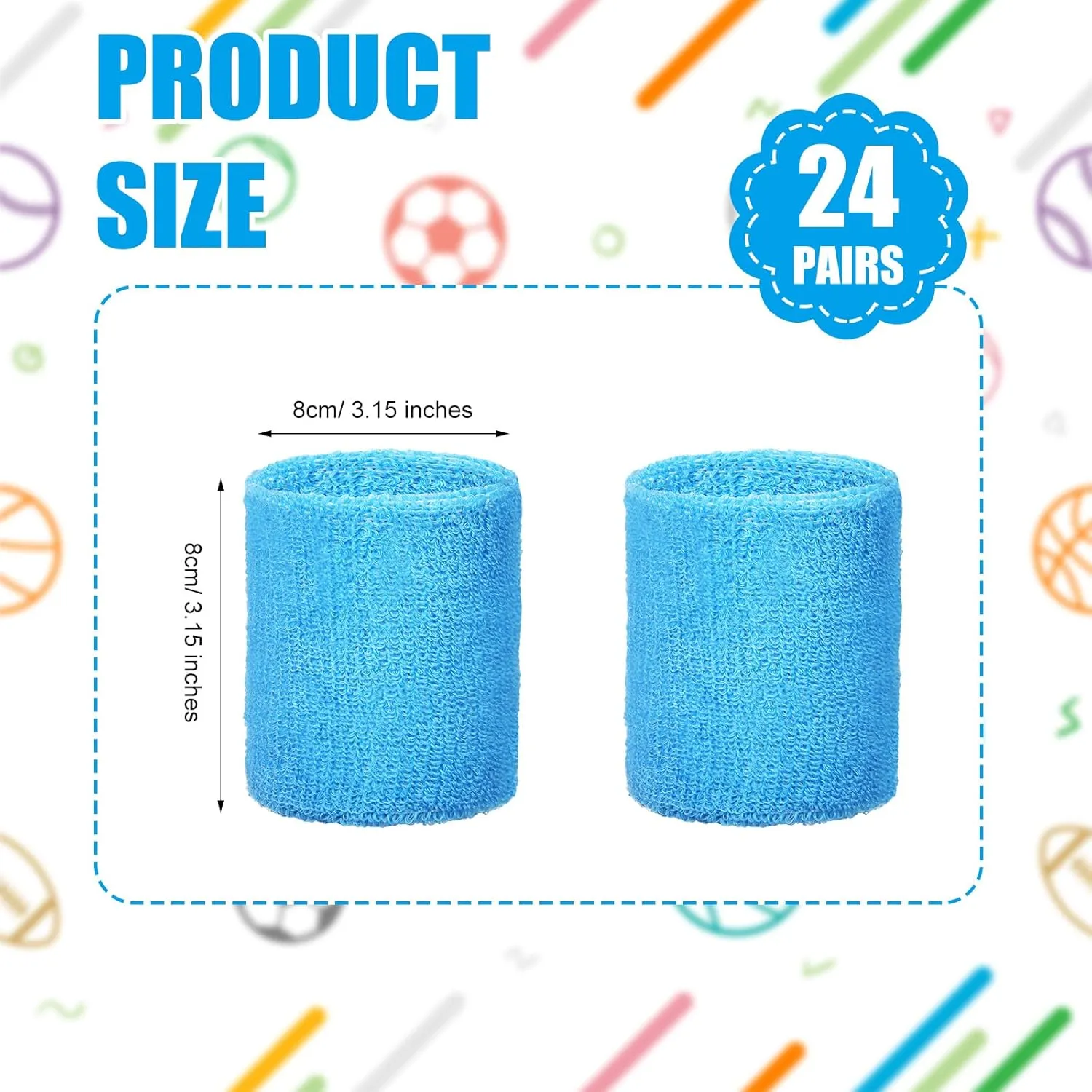 Wettarn 24 Pairs Wrist Sweatbands Sports Wristband Cotton Tennis Wrist Bands Athletic Wristband Anti Sprain Protective Sleeve for Men Women Football Basketball Running Working Out Gym