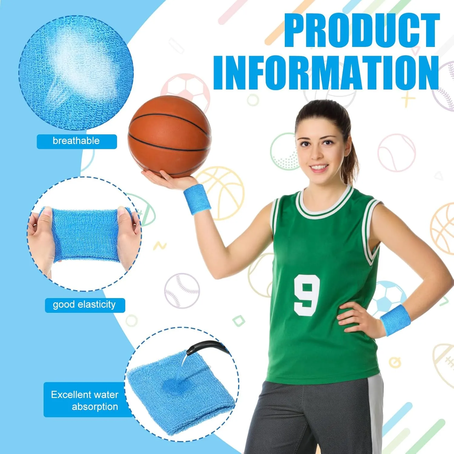 Wettarn 24 Pairs Wrist Sweatbands Sports Wristband Cotton Tennis Wrist Bands Athletic Wristband Anti Sprain Protective Sleeve for Men Women Football Basketball Running Working Out Gym