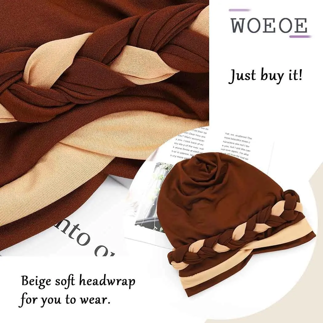 Woeoe Women African Turban India's Hat Black Stretch Braid Head Wrap