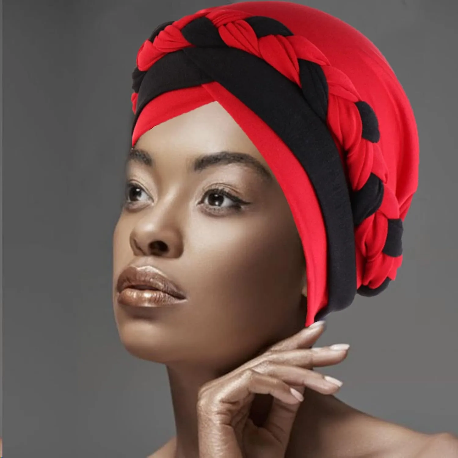Woeoe Women African Turban India's Hat Black Stretch Braid Head Wrap