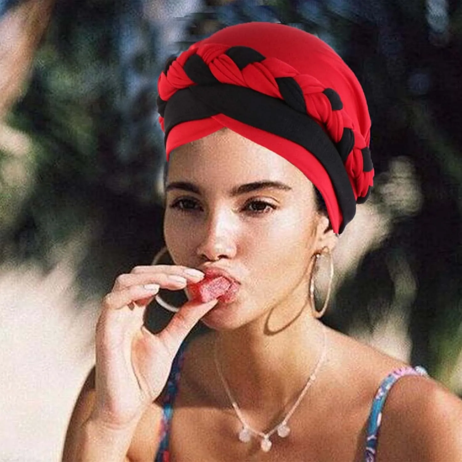 Woeoe Women African Turban India's Hat Black Stretch Braid Head Wrap