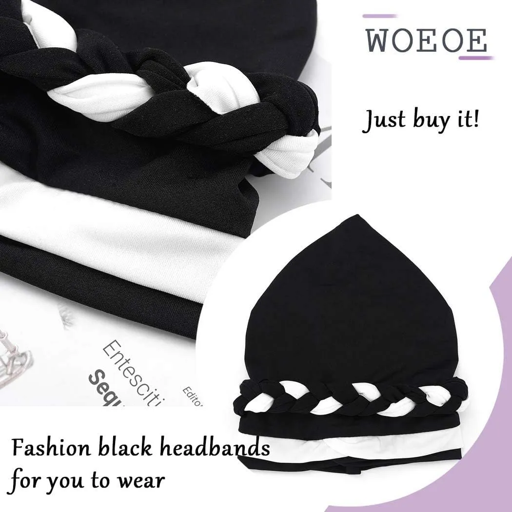 Woeoe Women African Turban India's Hat Black Stretch Braid Head Wrap