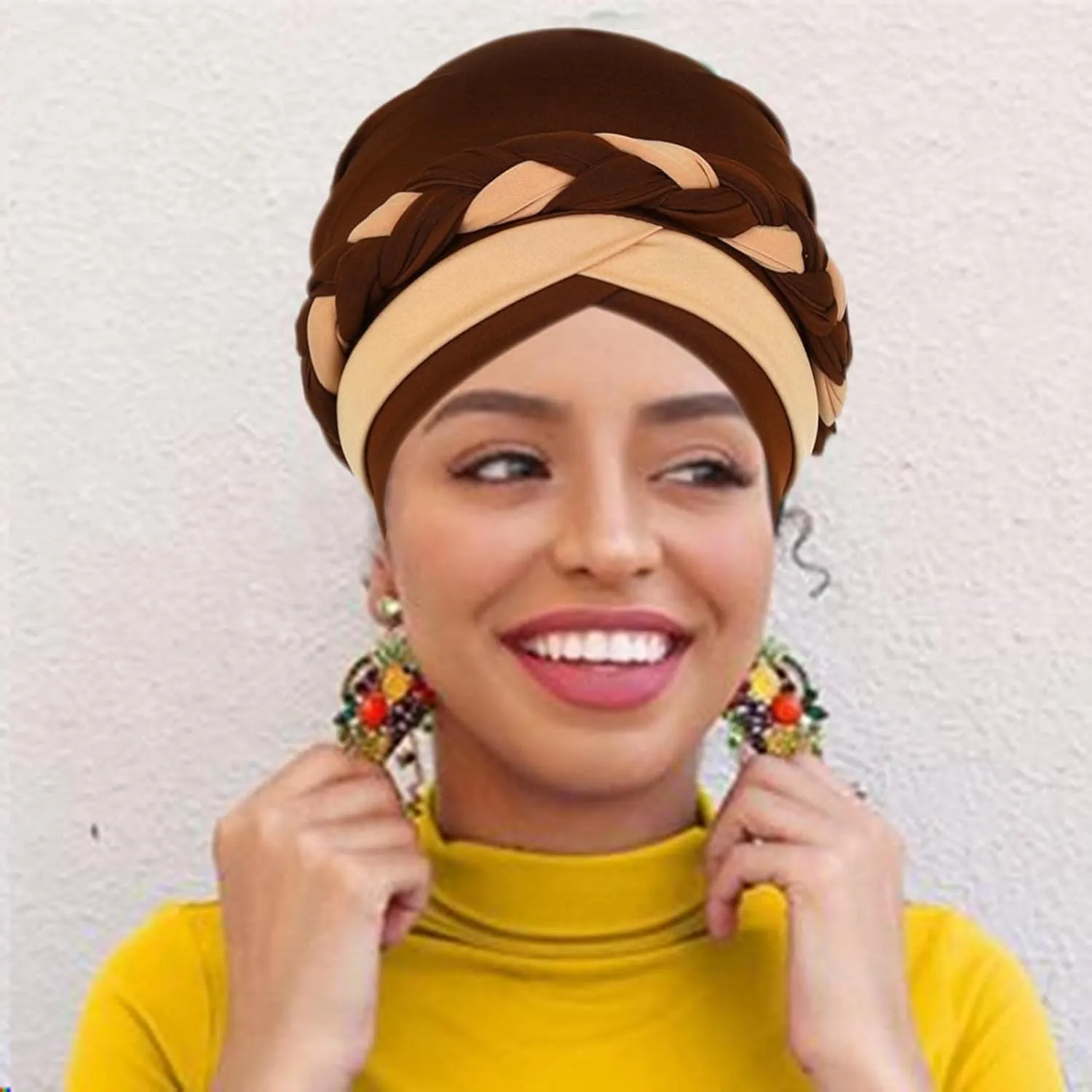 Woeoe Women African Turban India's Hat Black Stretch Braid Head Wrap