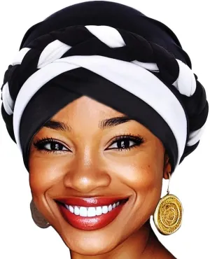 Woeoe Women African Turban India's Hat Black Stretch Braid Head Wrap