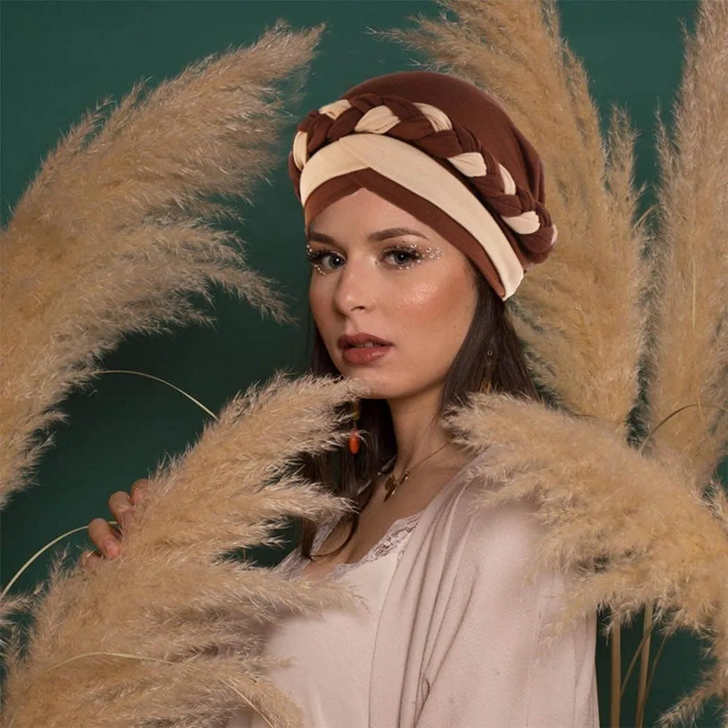 Woeoe Women African Turban India's Hat Black Stretch Braid Head Wrap