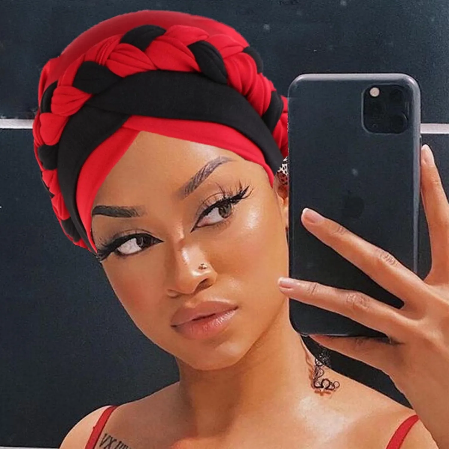 Woeoe Women African Turban India's Hat Black Stretch Braid Head Wrap