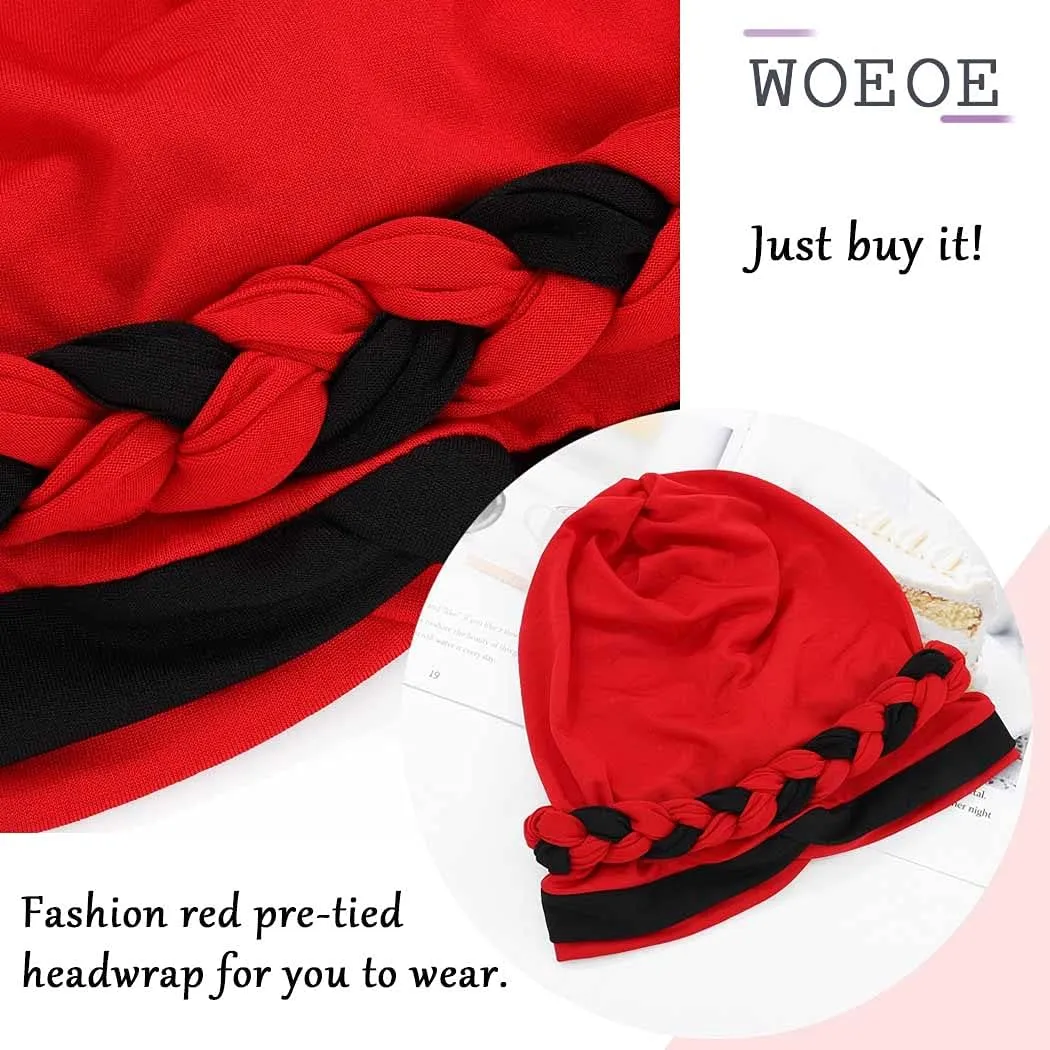 Woeoe Women African Turban India's Hat Black Stretch Braid Head Wrap