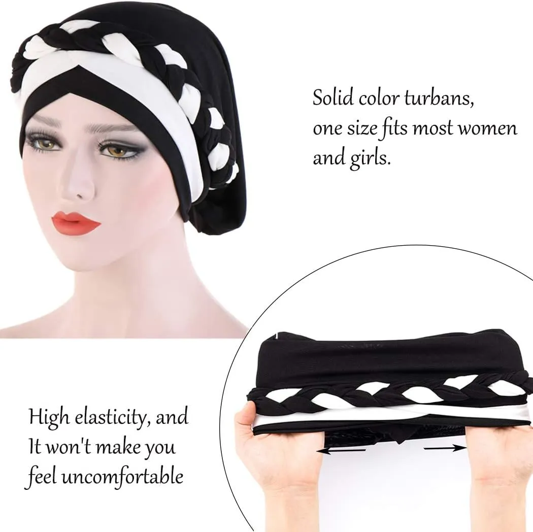 Woeoe Women African Turban India's Hat Black Stretch Braid Head Wrap