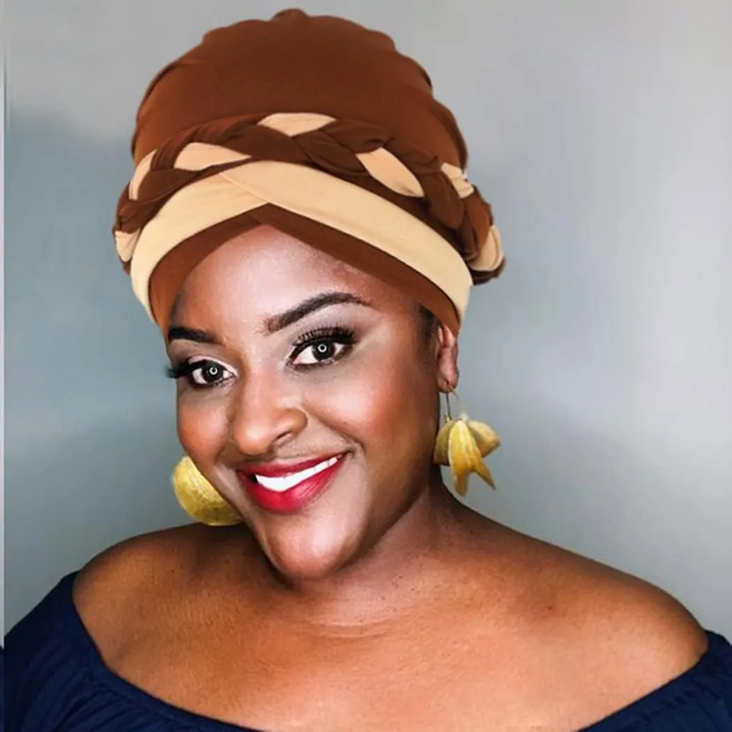 Woeoe Women African Turban India's Hat Black Stretch Braid Head Wrap