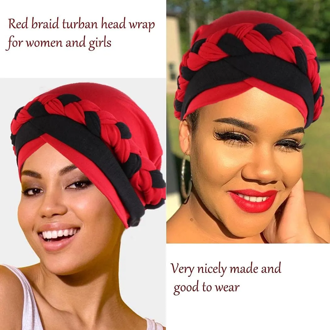 Woeoe Women African Turban India's Hat Black Stretch Braid Head Wrap