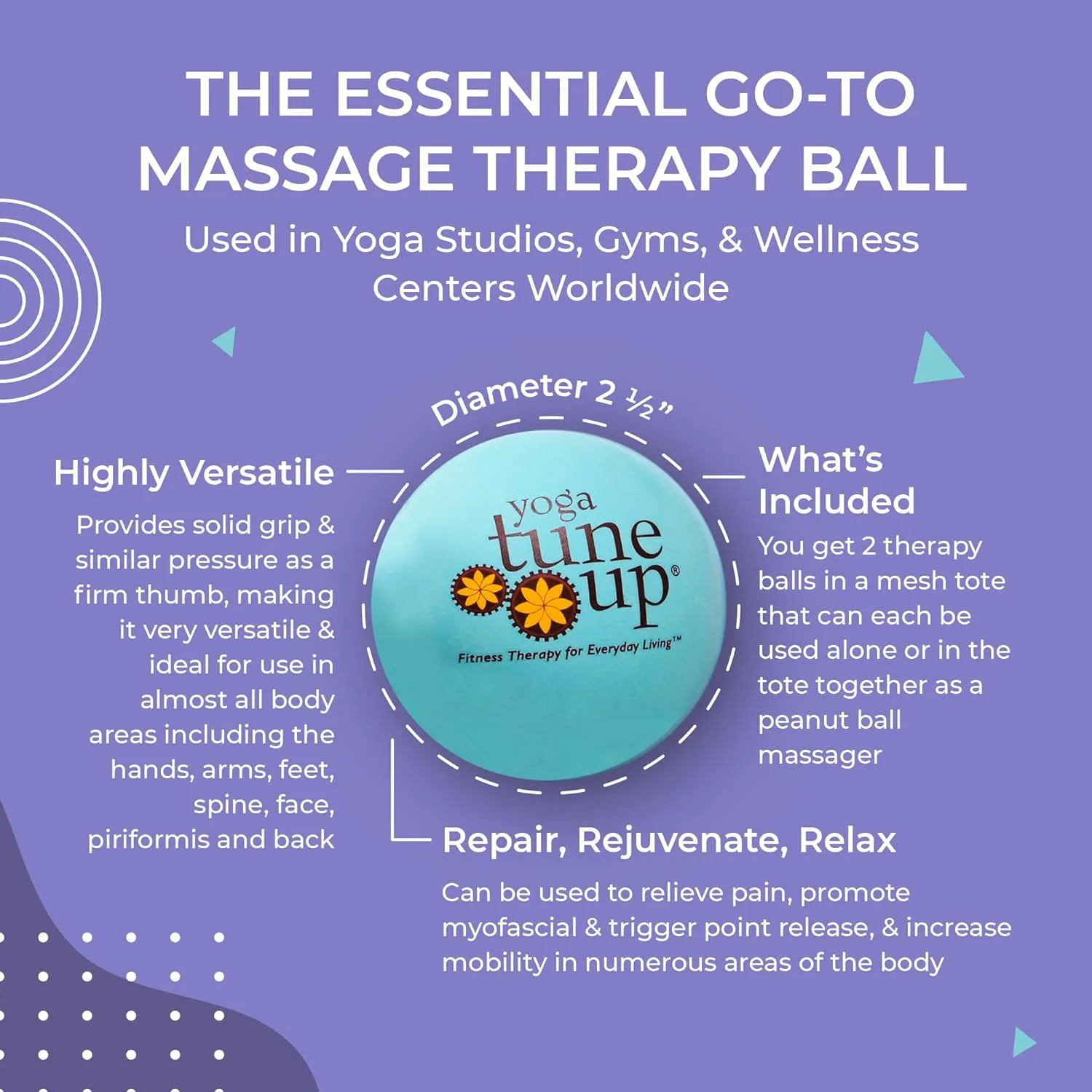 YOGA TUNE UP Therapy Balls in Tote by Tune Up Fitness - Massage Balls for Trigger Point, Pressure Point & Myofascial Release - Use as Single or Peanut Ball for Pain Relief & Relaxation (Aqua Blue)