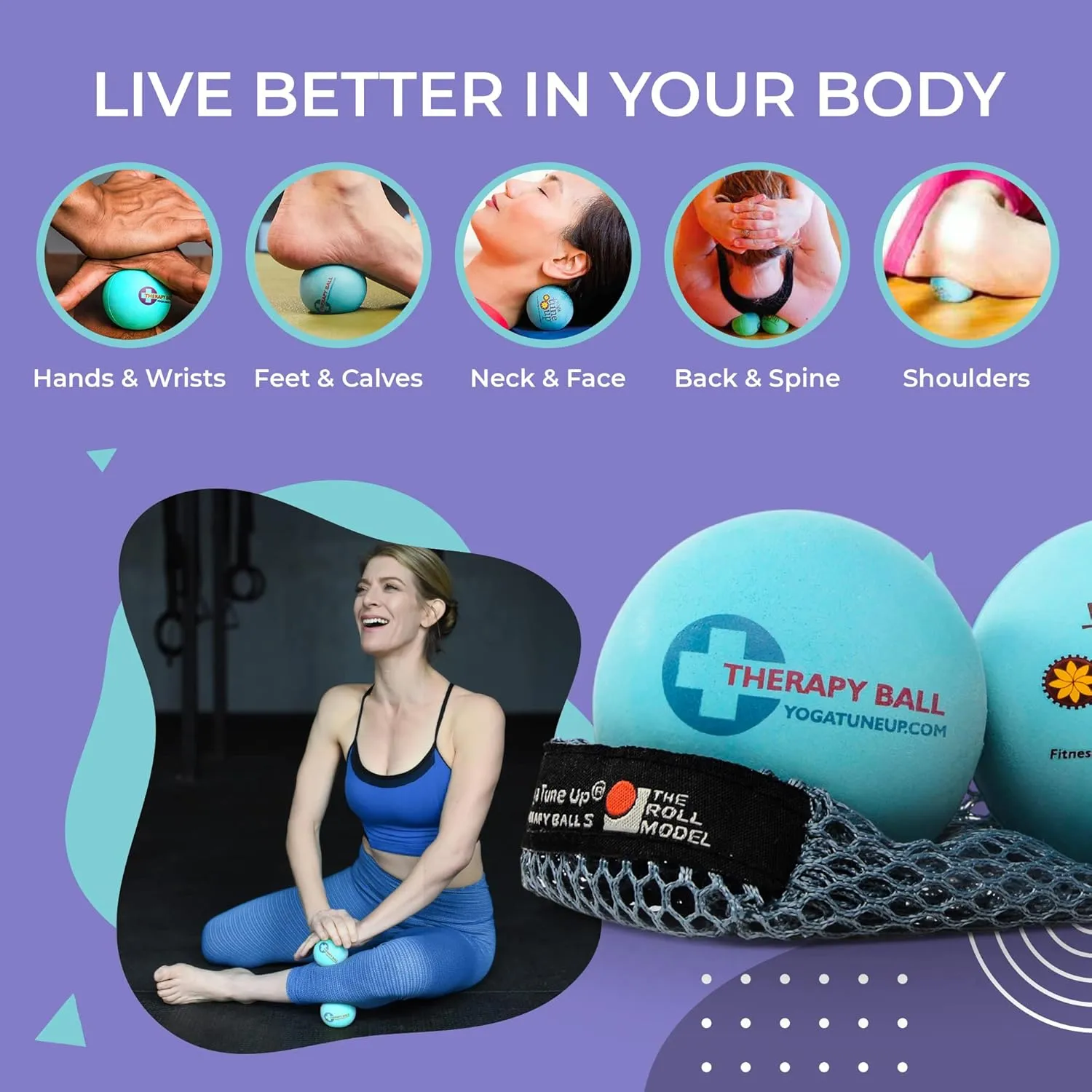 YOGA TUNE UP Therapy Balls in Tote by Tune Up Fitness - Massage Balls for Trigger Point, Pressure Point & Myofascial Release - Use as Single or Peanut Ball for Pain Relief & Relaxation (Aqua Blue)